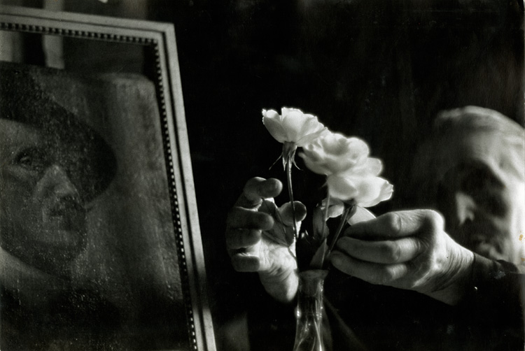 Bruce Davidson, Widow of Montmartre, Mme. Fauché (Hands Fixing Flowers), Silver print, 9-1/2 x 14 in, 1956