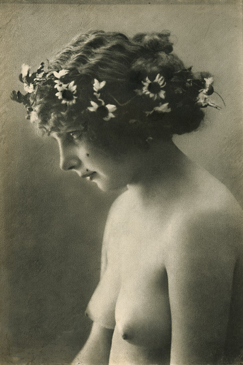 Anonymous, Female Nude with Wreathe of Flowers, Gum print, 15-1/2 x 9 -1/4 in, 1910c/1910c
