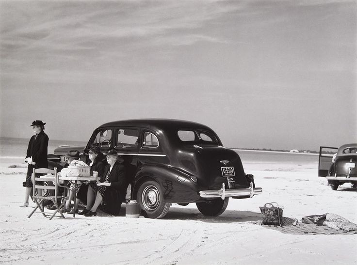 Winter Tourists Picnicking on Beach Near Sarasota Florida